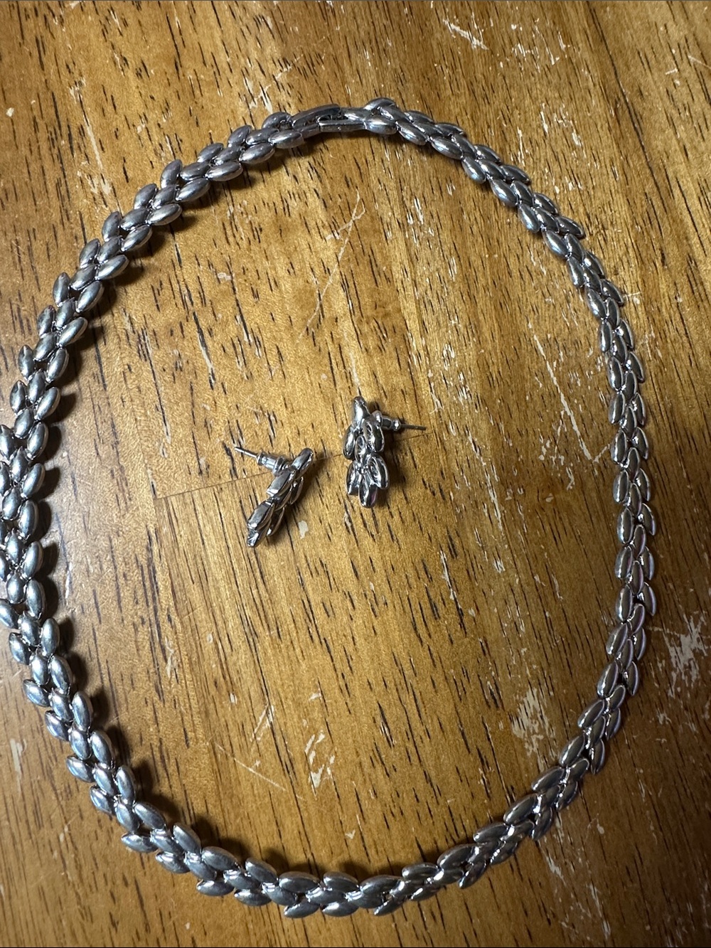 Silver-Tone Necklace and Stud Earrings Set
